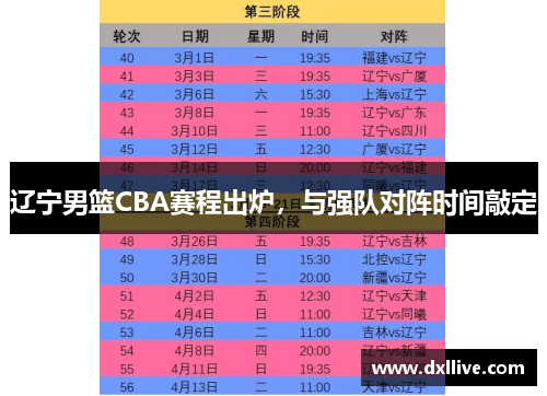 辽宁男篮CBA赛程出炉，与强队对阵时间敲定